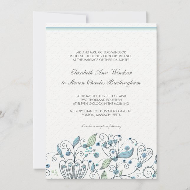 Invitación Boda Jardín de la Moda BOHO Azul (Anverso)