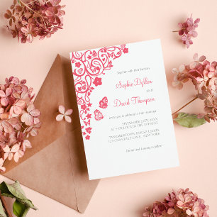 Invitación Boda Jardín de Mariposa Floral de Coral Rosa
