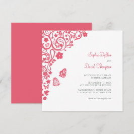 Invitación Boda Jardín de Mariposa Floral de Coral Rosa