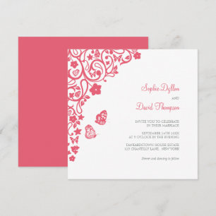 Invitación Boda Jardín de Mariposa Floral de Coral Rosa