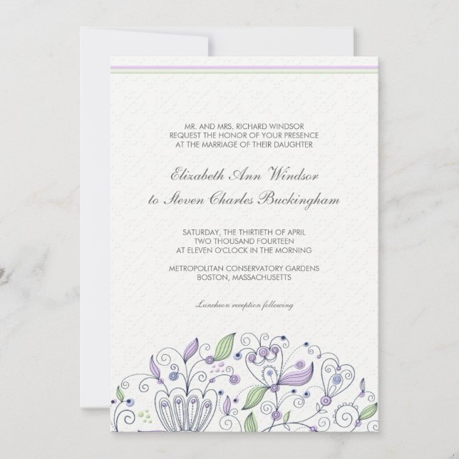 Invitación Boda Jardín de Moda de BOHO Púrpura (Anverso)