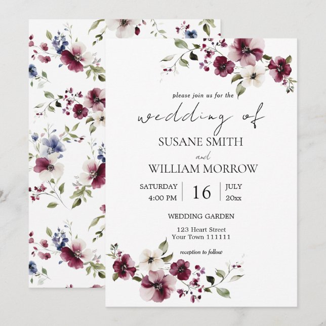 Invitación Boda Jardín Floral Elegante (Anverso / Reverso)