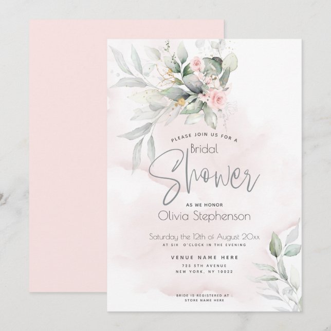 Invitación Boda | Jardín floral rústico rosa pálido (Anverso / Reverso)