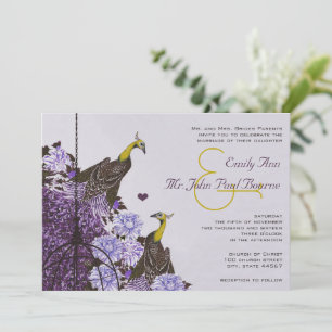 Invitación Boda Jaula de Pavo Real Vintage Morado y Amarillo
