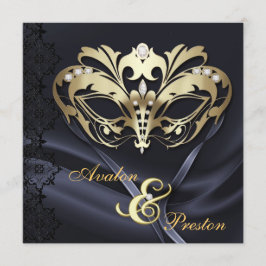 Invitación Boda Jeweled negro de la mascarada del oro