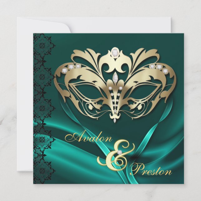 Invitación Boda Jeweled trullo de la mascarada del oro (Anverso)