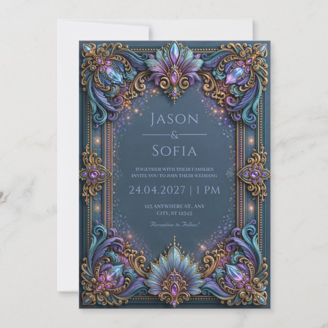 Invitación Boda Joya de Filigrana de Amatista (Anverso)