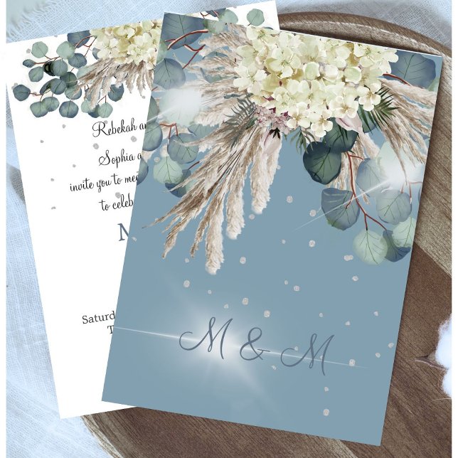 Invitación Boda judía Chuppah Floral Dusty Blue Elegant (Subido por el creador)