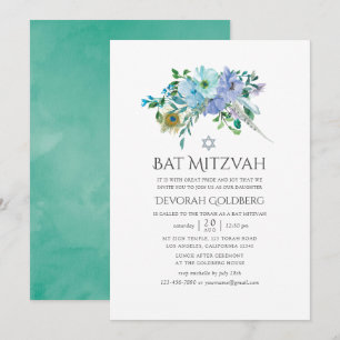 Invitación Boda judía floral boho de menta y azul