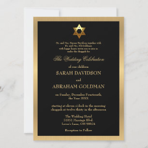 Invitación Boda Judía Formal Tradicional de Oro y Negro