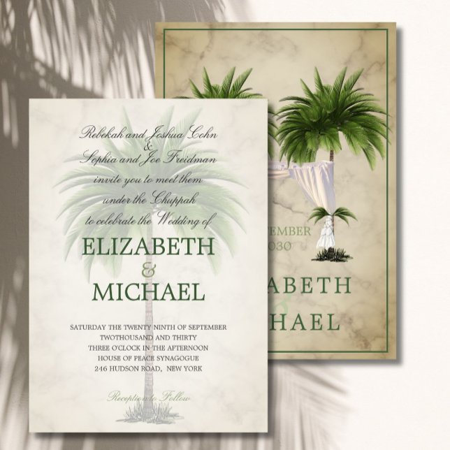 Invitación Boda judío Chuppah Elegante Palm de Champagne (Subido por el creador)