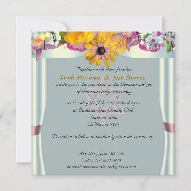 Invitación Boda judío con dosel floral (Anverso)