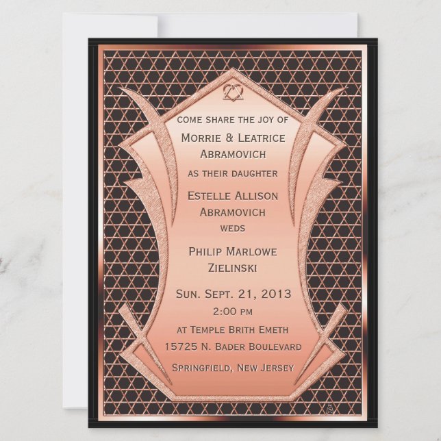 Invitación Boda judío de Art Deco Heart & Soul Copper (Anverso)