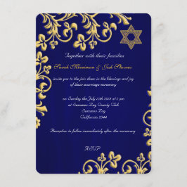 Invitación Boda judío del brocado del azul y del oro