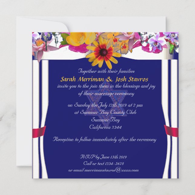 Invitación Boda judío del toldo floral (Anverso)