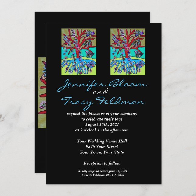 Invitación Boda - judío y yiddish - LGBTQ (Anverso / Reverso)