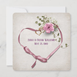 Invitación boda jurar renovación de corazón de cinta rosada c