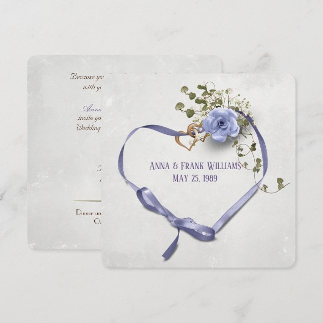 Invitación boda jurar renovación de la cinta púrpura corazón  (Anverso / Reverso)