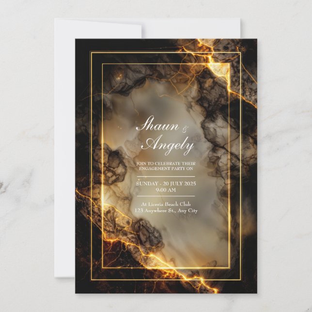 Invitación Boda Kintsugi Dorado Fundido Moderno Pizarra Oscur (Anverso)