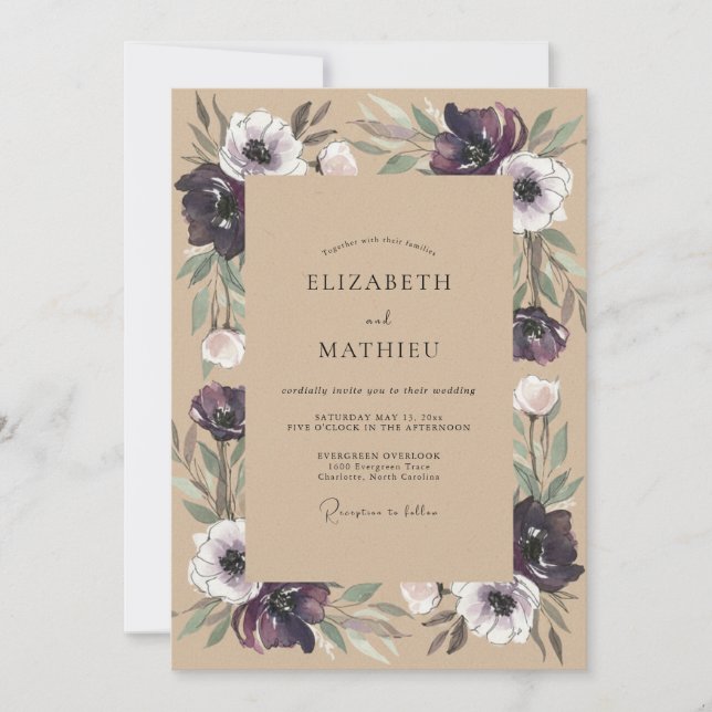 Invitación Boda Kraft Anemone Ciruela (Anverso)