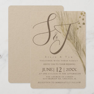 Invitación Boda Kraft de estilo bohemio con lámina de oro fal