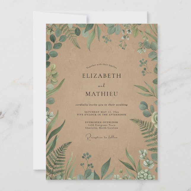 Invitación Boda Kraft Eucalipto Helecho (Anverso)