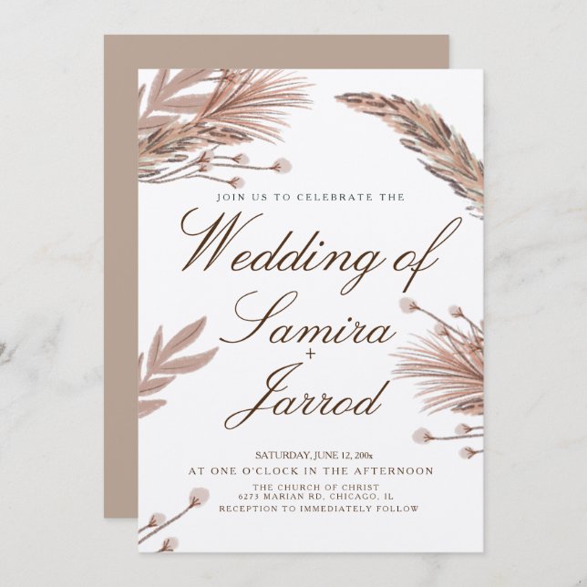 Invitación Boda Kraft para la mano de la mano dibujada de pam (Anverso / Reverso)