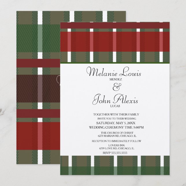 Invitación Boda Kraft Verde Burgundy Moderno Blanco (Anverso / Reverso)