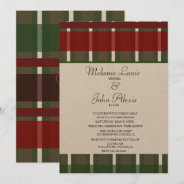 Invitación Boda Kraft Verde Burgundy Moderno Blanco