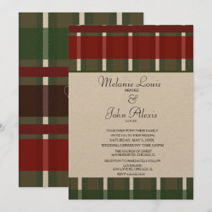 Invitación Boda Kraft Verde Burgundy Moderno Blanco