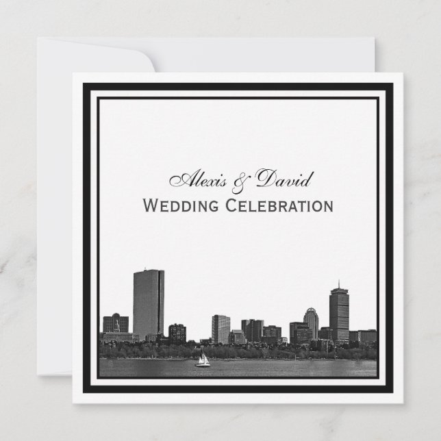 Invitación Boda L Enmarcado De Boston Skyline (Anverso)