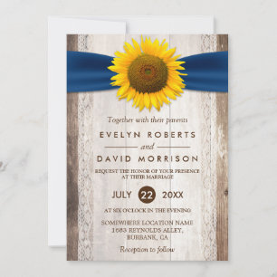 Invitación Boda Lace Rustic Barn Wood Cinta de girasol