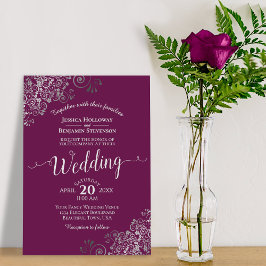 Invitación Boda Lacy Silver Elegante Cassis Purple Magenta