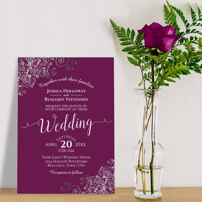 Invitación Boda Lacy Silver Elegante Cassis Purple Magenta (Subido por el creador)