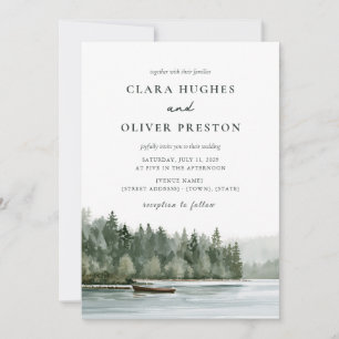 Invitación Boda Lago Bosque de Pinos Brumoso Pacífico Noroest