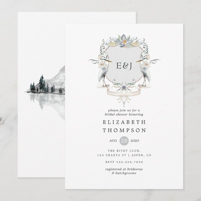 Invitación Boda Lakeside Monograma Escudo ducha de novia (Anverso / Reverso)