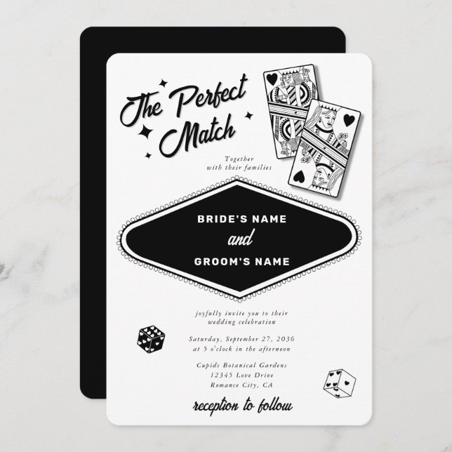 Invitación Boda Las Vegas Destino Perfecto Coincidencia Negro (Anverso / Reverso)