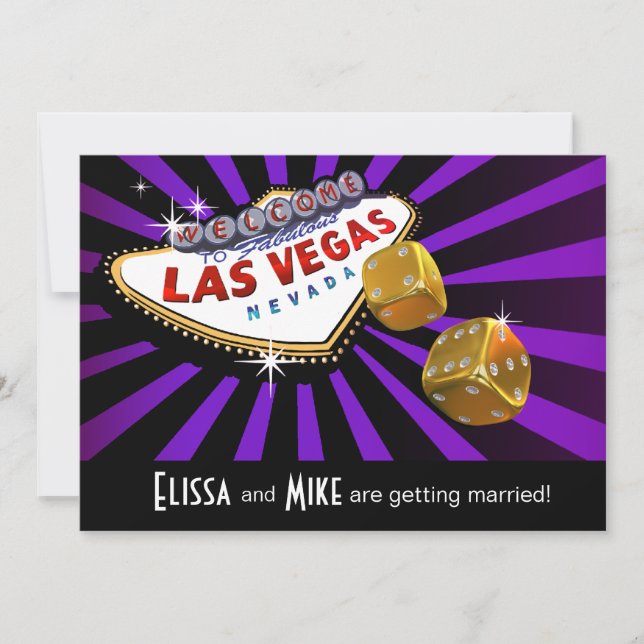 Invitación Boda Las Vegas Starburst púrpura negro dorado (Anverso)