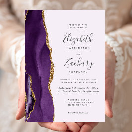 Invitación Boda Lavanda Ágata Oro Púrpura