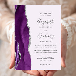 Invitación Boda Lavanda de Ágata Plateada Púrpura Moderna