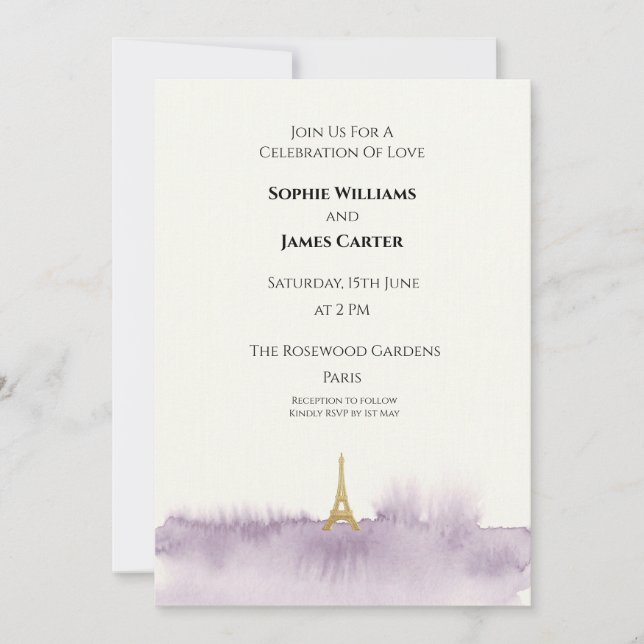 Invitación Boda Lavanda Eiffel (Anverso)
