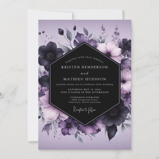 Invitación Boda Lavanda Gótico Florido (Anverso)