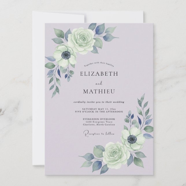 Invitación Boda Lavanda Pizarra Ranunculus Salvia (Anverso)