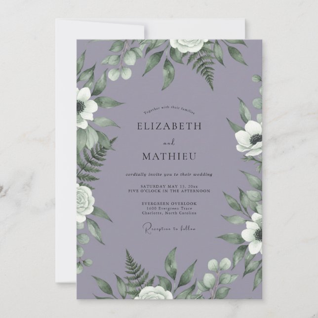 Invitación Boda Lavanda y Bosque Malhumorado (Anverso)