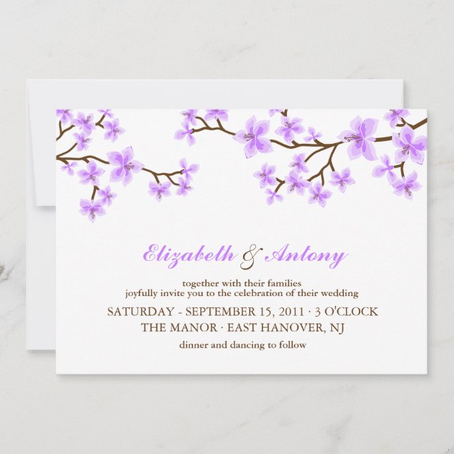 Invitación Boda Lavender Cherry Blossoms (Anverso)
