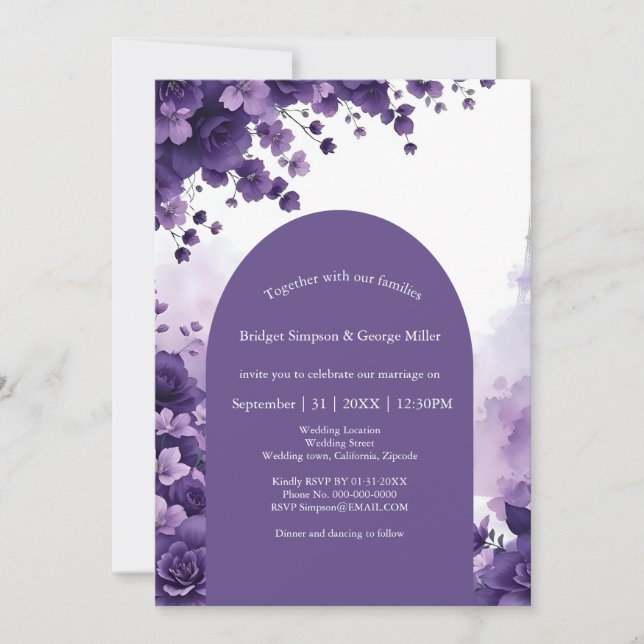 Invitación Boda Lavender Dream en París con la Torre Eiffel (Anverso)