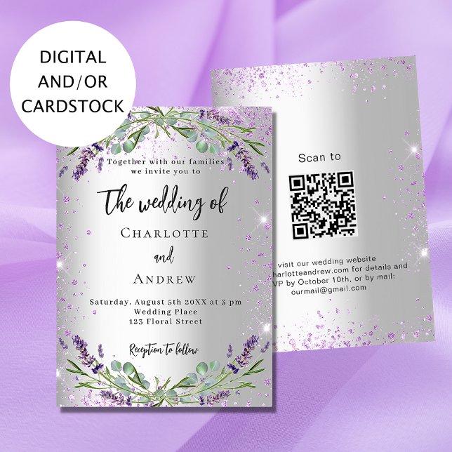 Invitación Boda lavender plata eucalipto código QR RSVP (Subido por el creador)