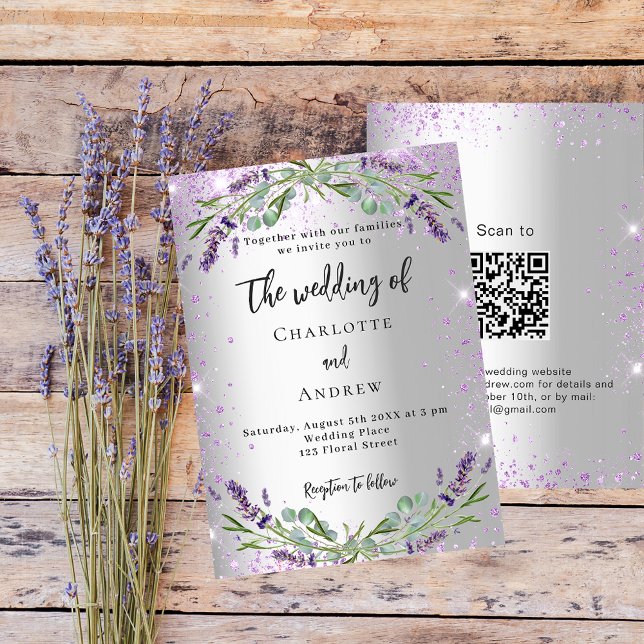 Invitación Boda lavender plata eucalipto QR RSVP lujo (Subido por el creador)