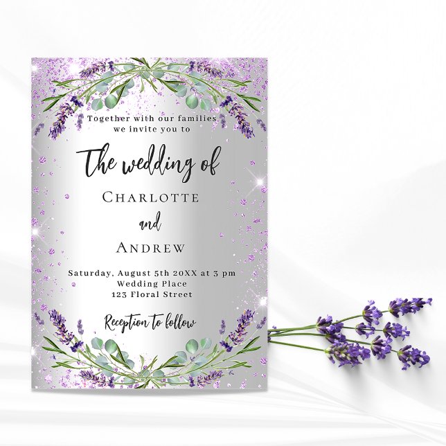 Invitación Boda lavender plata eucalipto vegetación floral (Subido por el creador)