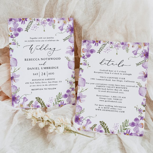 Invitación Boda Lavender Wildflowers todo en uno (Subido por el creador)